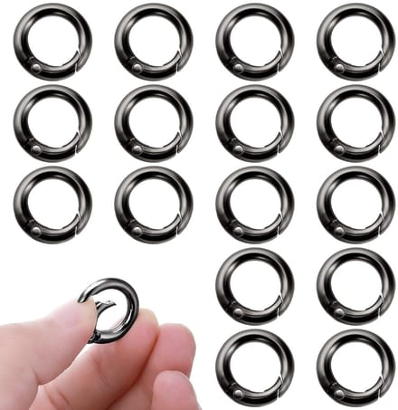 Dailygoods- Karabijnhaak Mini - 16 Stuks - Zwarte Splitringen - Sleutelhanger - Drukknop - Handwerk - Accessoires