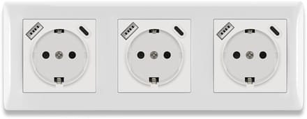 Inbouw Stopcontact 3-voudig met USB A & USB C Poort - 16A Geaard Wandcontactdoos Wit