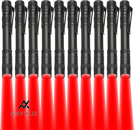 Nevolis Red Light Flashlight Mini LED Flashlights Pen Clip Waterproof Flashlight Red Flashlight 13cm Star Observation Night Vision Fishing Exploration (10 Per Pack) .