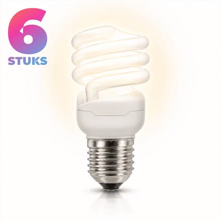 6x Spiraal Spaarlamp E27 - 9W - Daglicht (6400K) - 700 lm - 10 jaar - Niet Dimbaar