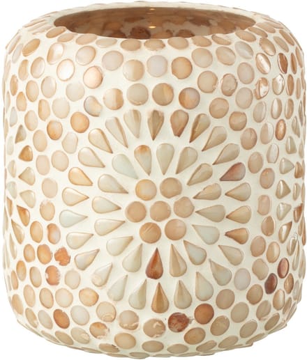 J-Line kaarshouder Mozaïek - glas - beige/wit - 2 stuks