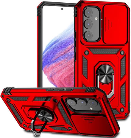 MobyDefend Hoesje - Geschikt voor Samsung Galaxy A14 - Pantsercase Met Draaibare Ring - Rood