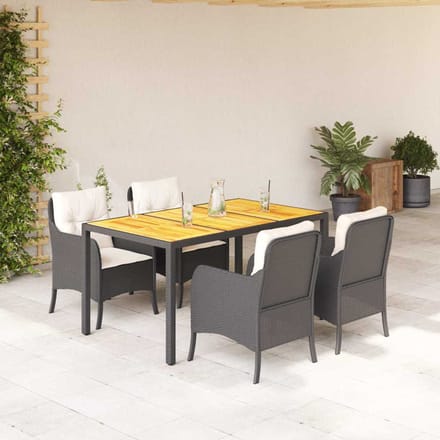 vidaXL - 5-delige - Tuinset - met - kussens - poly - rattan - zwart