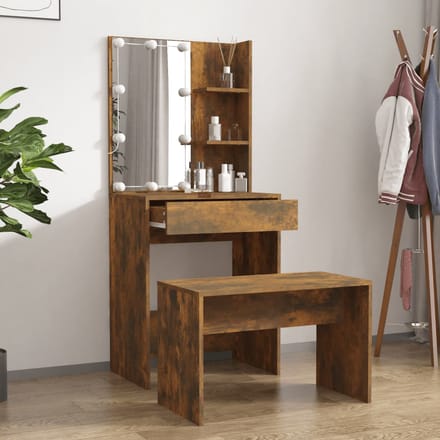 vidaXL - Kaptafelset - met - LED's - bewerkt - hout - gerookt - eiken