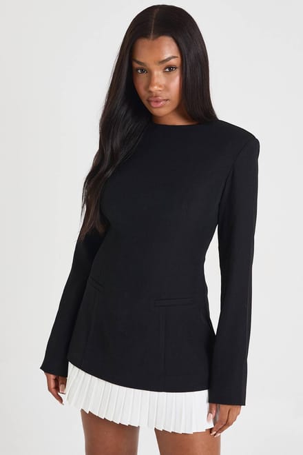 boohoo Dames Op maat gemaakte geplooide zoom gestructureerde minijurk | Black | Maat: 16