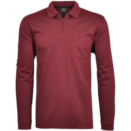 Ragman Zipper Softknit Polo Longsleeve Breast Pocket Terra Red / male