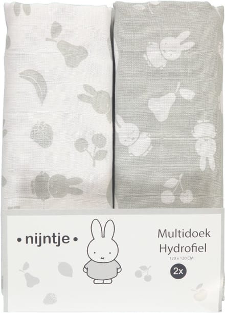 Hydrofiel swaddle 2x nijntje fruit grijs