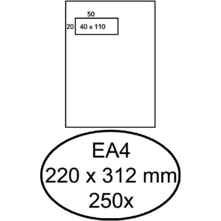 Envelop Hermes akte EA4 220x312mm venster links 4x11cm zelfklevend wit doos à 250 stuks
