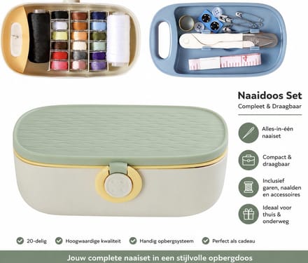 BSS® Naaidoos Opbergbox – Complete Draagbare Naaiset met Compartimenten en Naaibenodigdheden - Lichtgroen