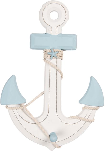 Clayre & Eef Decoratie Anker 22x5x33 cm Wit Blauw MDF