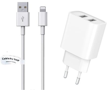 OneOne 2.4A lader met 2 poorten + 1,5m OneOne Lightning kabel. Oplader adapter past op Apple iPhone 5, iPhone 5c, iPhone 5s, iPhone 6, iPhone 6 Plus, iPhone 6s, iPhone 7, iPhone 7 Plus, iPhone 8, iPhone 8 Plus, iPhone SE, iPhone X