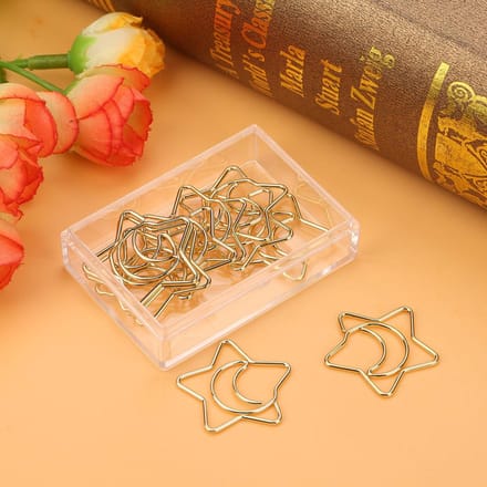 10 stuks Plastic Gecoate Galvaniseren Ster Maan Paperclips Grappige Bladwijzer Markeerclips Goud orange