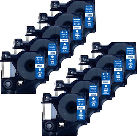 DULA Dymo D1 40926 Compatible label tape - 10 lettertapes - Wit op blauw - 9mm x 7m