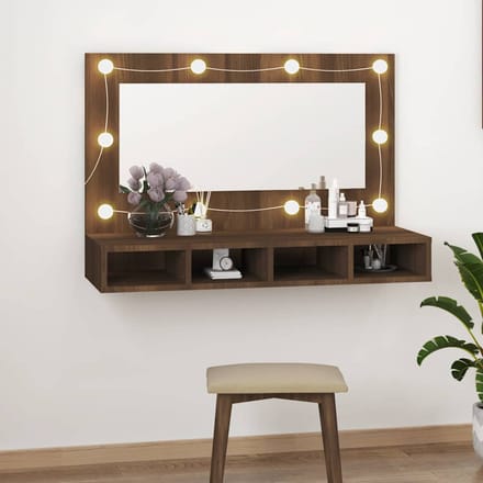 vidaXL - Spiegelkast - met - LED-verlichting - 90x31,5x62 - cm - bruin - eikenkleur