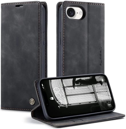 Hoesje geschikt voor Apple iPhone 17e/16e - CASEME Retro Texture Book Wallet Case - Zwart