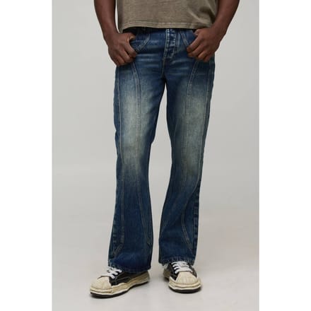 Rechte Uitlopende Gewassen Western Panel Jeans | Mid Wash | Size 30R