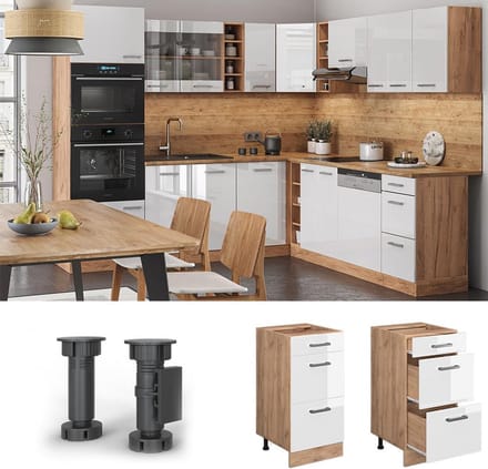 Keukenonderkast Ladeblok 40 cm Wit Hoogglans Eik Goud Modulair Systeem