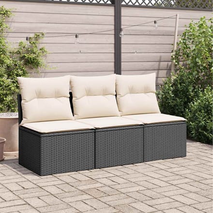 vidaXL - Tuinbank - 3-zits - met - kussens - poly - rattan - zwart