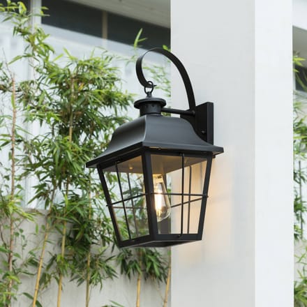 Lindby - Wandlamp buiten - 1licht - IJzer, glas - H: 47.4 cm - E27 - zwart, transparant