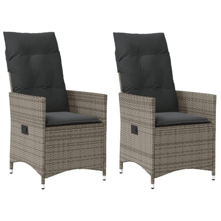 vidaXL - Tuinstoelen - 2 - st - verstelbaar - met - kussens - poly - rattan - grijs