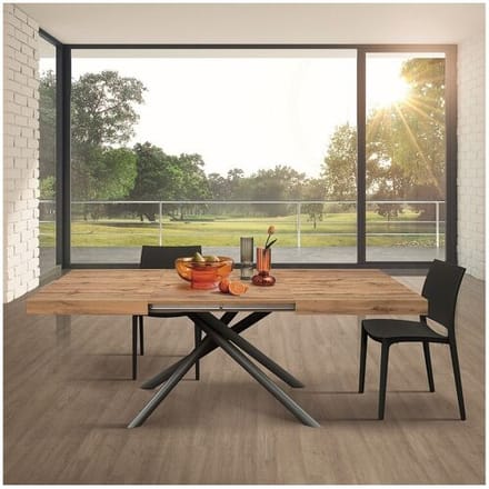 Houten tafel, eiken effect, antraciet onderstel, lengte 160x90-240x90cm - CARRARA