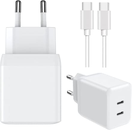 Super Fast Charger 2.0 - USB C Adapter met 2 USB-C Poorten + USB-C Kabel - 2 Meter