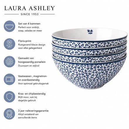 Laura Ashley Blueprint Collectables Kommen set van 4 - Schaaltjes Ø16cm - Floris