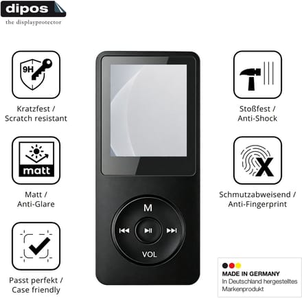 dipos – 2x Matte Pantserfolie geschikt voor Witfoam SHD151 MP3-Player | 9H Screenprotector