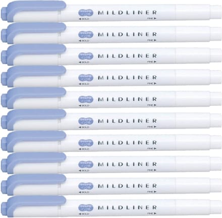Zebra Mildliner Double-Sided Highlighter - Fine / Bold – Mild Dark Blue, Set van 10 + een Luxe Zipperbag - WKT7-MDB