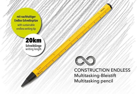 Troika Multitasking potlood met CONSTRUCTION-look liniaal (Geel)