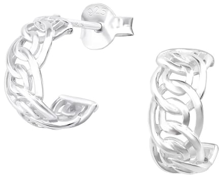 Joy|S - Zilveren 11 mm oorringen stud - kabel gourmet - halve hoepel