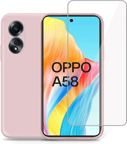 Hoesje + Screenprotector geschikt voor OPPO A58 – Tempered Glass - Liquid Back Case Cover Rose