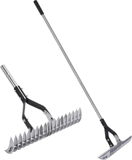 Verticuteerhark - Gazonhark - Gazononderhoud - Verstelbare steel - 38 cm breed - Grijs