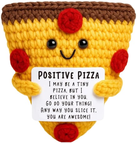Positive Pizza - pizza - Positieve Vriendjes - Gehaakt Knuffel - 7,5 cm