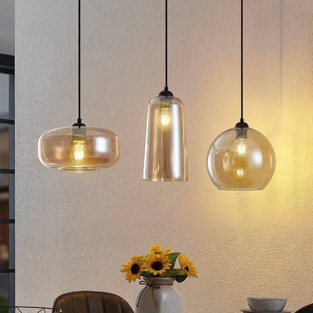 Lucande - hanglamp - 3lichts - Metaal, glas - H: 28 cm - E27 - zwart, amber