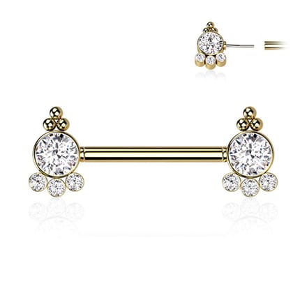 Piercing PVD sierlijk 4ball en cluster beide zijdes 1.6x14 - goud - LMPiercings