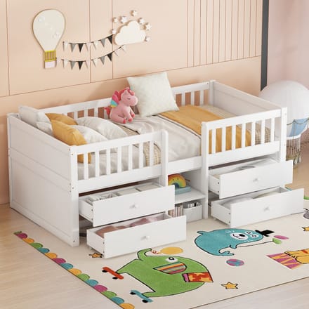 Sweiko Halfhoog kinderbed 90*200 cm, 4 laden, grenen, zonder matras, wit