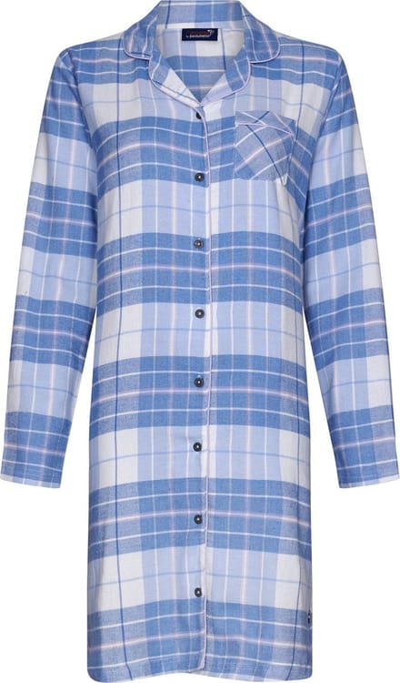 Rebelle Flanellen dames nachthemd lange mouw - Blauw geruit - 48