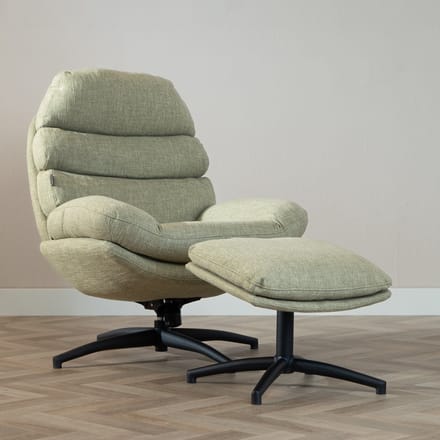 Bronx71® Draaifauteuil met hocker Palma linnen olijfgroen