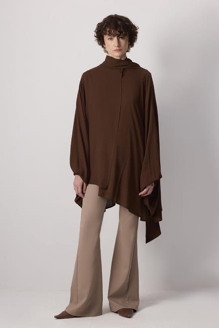Touché Privé - Soepelvallende viscose kimono - Donkerbruin - Dames