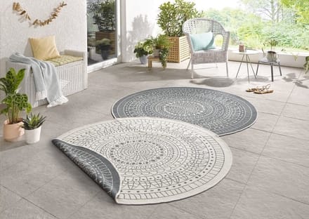 Flycarpets Omkeerbaar Vloerkleed - Binnen & Buitenkleed Porto- Grijs / Creme - 200x200 cm