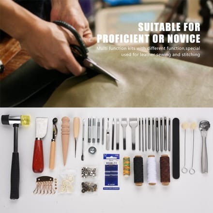 42 pièces outils d'artisanat du cuir Kit de poinçon couture travail couture Groover ensemble de couture black