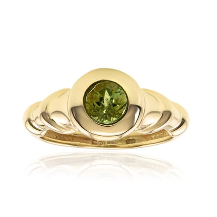 Cavill - 375 Geelgouden Ring - 0,59 ct Groene Toermalijn Rond Geslepen - Bezel Zetting - Luxe Ring uit DR Congo - Sieraden met Edelsteen