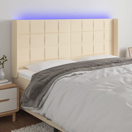 vidaXL - Hoofdbord - LED - 183x16x118/128 - cm - stof - crèmekleurig