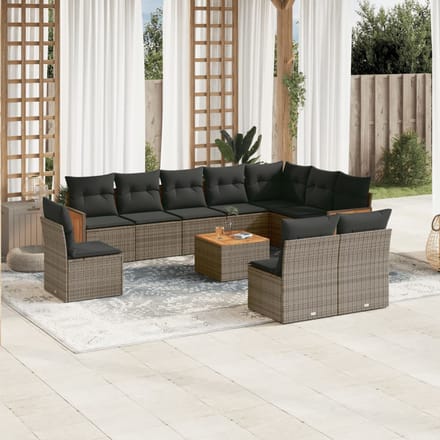 vidaXL - 11-delige - Loungeset - met - kussens - poly - rattan - grijs