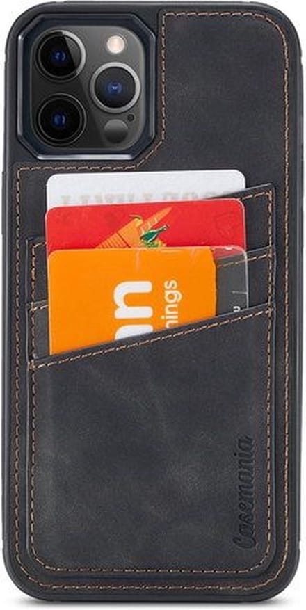 Suede back cover met pasjes vakje - Geschikt voor iPhone 13 Pro Max - Suede/TPU backcover - Zwart