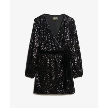 Superdry - Fluwelen mini-wikkeljurk met pailletten - Dames - Jurken