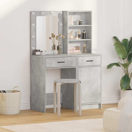 vidaXL - Dressing - tafel - set - met - LED - 2 - st - Beton - Grijs - Bewerkt - hout