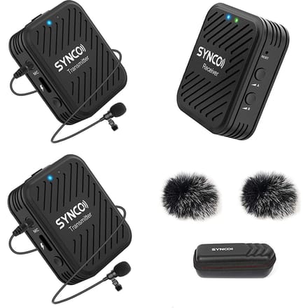 SYNCO G1 (A2 ) 2.4G Draadloos Microfoonsysteem met 1 Ontvanger & 2 Zenders & 2 Lavaliermicrofoons zwart