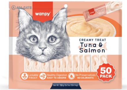 Wanpy Creamy Lickable Treats - Tuna & Salmon - Voordeelpack 50 Stuks - Kattensnack